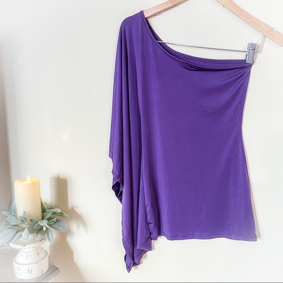 Drape Ruffle One Shoulder Purple Top - Picture 3 of 5